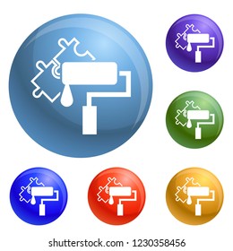 Puzzle make paint icons set vector 6 color isolated on white background