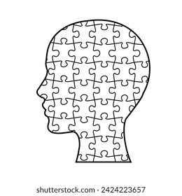 Puzzle Man Head Icon Isolated White Background 