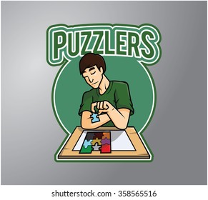 Puzzle man  Illustration design badge