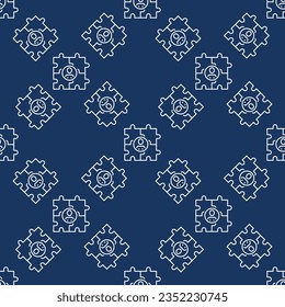Puzzle with Man vector Sociology Science and Communication concept linear blue seamless pattern 