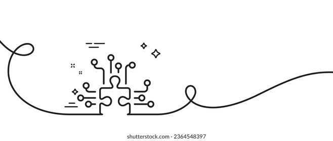 Puzzle with many options line icon. Continuous one line with curl. Decide Jigsaw sign. Business challenge symbol. Puzzle options single outline ribbon. Loop curve pattern. Vector