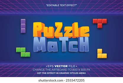 Puzzle Match 3d text effect editable vector