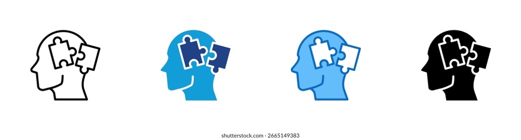 Puzzle Mind Multi Style Icon Vector Design - A human head with puzzle pieces, symbolizing cognitive processes and problem-solving