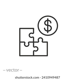 puzzle with money icon, payment in installments concept, pay in parts solution, share installment plan, thin line symbol - editable stroke vector illustration