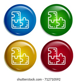 Puzzle multi color gradient glossy badge icon set. Realistic shiny badge icon or logo mockup