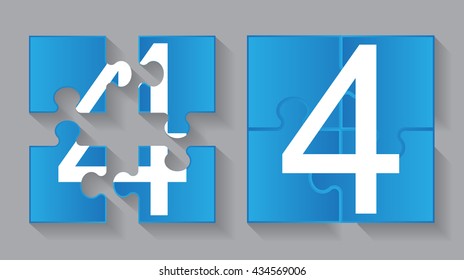 Puzzle number 4.Vector puzzle icon.