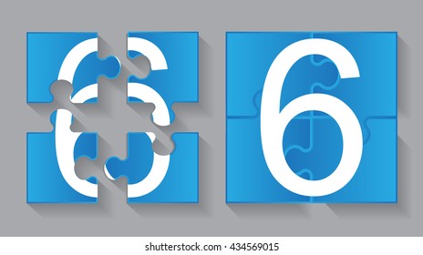 Puzzle number 6.Vector puzzle icon.
