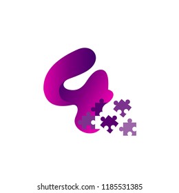 puzzle number four logo, number 4 logo design