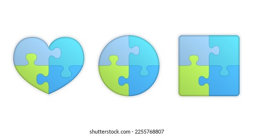 Puzzle objects - heart, circle and square, vector eps10 illustration