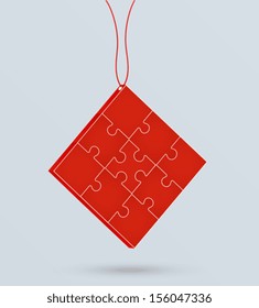 Puzzle on a chain. Business concept. Vector red puzzle