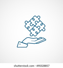 Puzzle On Hand Blue Flat Icon On White Background