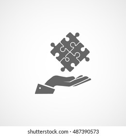 Puzzle On Hand Flat Icon On White Background