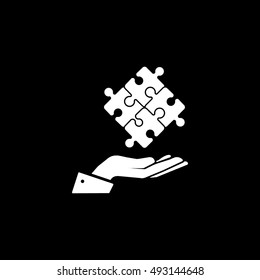 Puzzle On Hand Flat Icon On Black Background