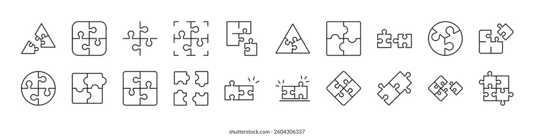 Puzzle Outline Icon Collection. Editable Stroke. Perfect for Infographics, Articles, Books, Flyers, Banners