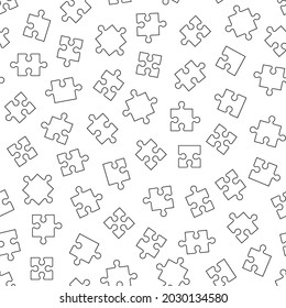 Puzzle outline icons seamless pattern isolated on white background. It includes all classic puzzle or jigsaw shapes suitable for print. Pieces can be used for game or business solutions