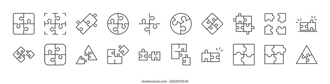 Puzzle Outline Image Collection. Editable Stroke. Perfect for Infographics, Articles, Books, Flyers, Banners