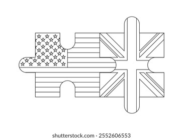 puzzle outline of usa and uk flags. vector illustration isolated on white background