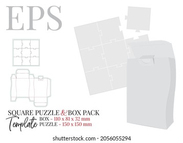 Puzzle and pack holder template, vector with die cut, laser cut lines. White, clear, blank, isolated puzzle and pack holder mock up on white background with perspective view. Packaging design