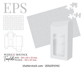 Puzzle and pack holder template, vector with die cut, laser cut lines. White, clear, blank, isolated puzzle and pack holder mock up on white background with perspective view. Packaging design