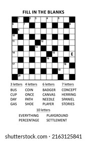 Puzzle Page With Criss-cross, Or Fill-in, Crossword Word Game (English Language). Comfortable Level, Large Print, Family Friendly. Letter E As A Hint.
