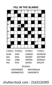 Puzzle Page With Criss-cross, Or Fill-in, Crossword Word Game (English Language). Comfortable Level, Large Print, Family Friendly. Letter A As A Hint.
