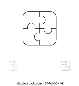 Puzzle, Parts, Strategy, Teamwork Bold and thin black line icon set