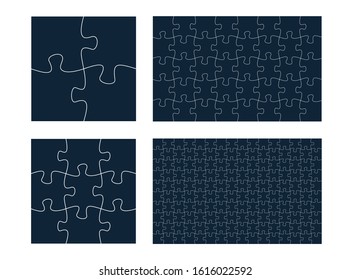 Puzzle patterns collection. Jigsaw templates, jigsaw shapes. Puzzle pieces on white background. Vector illustration