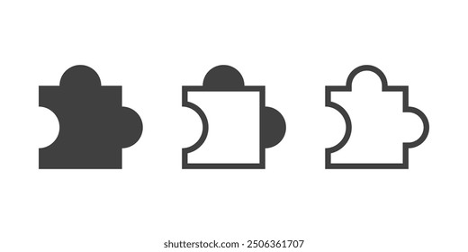 Puzzle peace element in 3 variation filled, outlined and mixed. Game sign. Vector icons in flat style