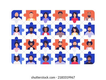 Puzzle of people. Vector. Flat style.