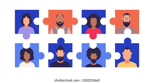 Rompecabezas de la gente. Ilustración vectorial.