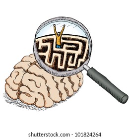 Puzzle, person in brain maze, vector illustration