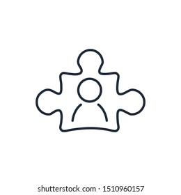 Puzzle. Person. Missing Element. Vector Linear Icon On A White Background.