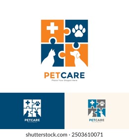 Puzzle Haustiere Pflege Logo Vektor Design. Geeignet für Business, Gesundheit, Tiermedizin und Tier