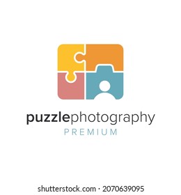 puzzle photography logo icon vector template
