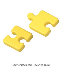 Puzzle piece apart yellow jigsaw detail separation incomplete connection 3d icon realistic vector illustration. Problem solving partnership teamwork choice brainstorming disassembling two part