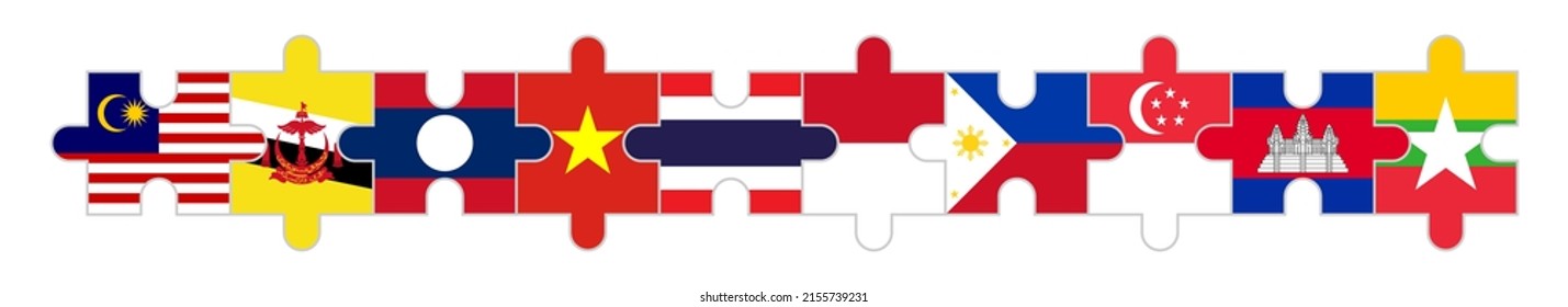 Puzzle Piece Of Asean Flags. Vector Illustration Isolated On White Background