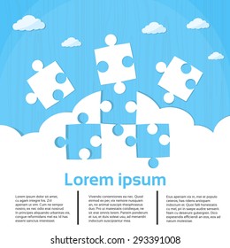 Puzzle Piece Blue and White Background Copy Space Flat Vector