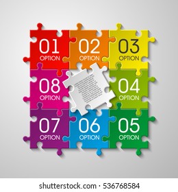 Puzzle piece business presentation. Circle infograph. Step process diagram. Section compare banner.