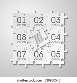 Puzzle piece business presentation. Circle infograph. Step process diagram. Section compare banner.