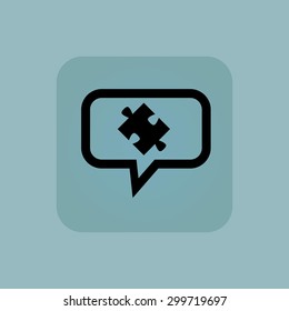 Puzzle piece in chat bubble, in square, on pale blue background