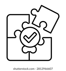 Puzzle piece with a checkmark icon illustrating successful solution and completion concept, solution