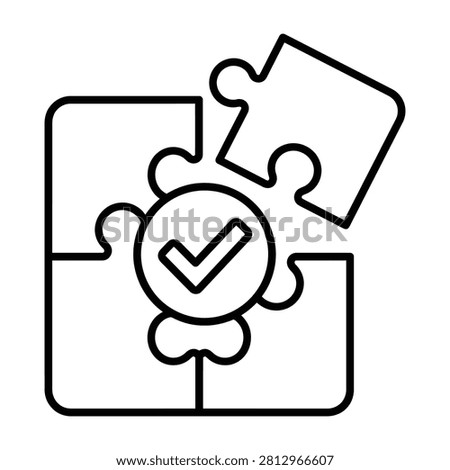 Puzzle piece with a checkmark icon illustrating successful solution and completion concept, solution