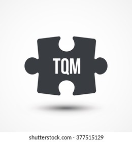 Puzzle piece. Concept image of acronym TQM as Total Quality Management. Flat icon