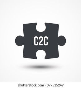 Puzzle piece. Concept image of acronym C2C as Client to Consumer. Flat icon