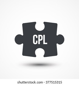 Puzzle piece. Concept image of acronym CPL as Cost Per Lead. Flat icon