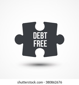 Puzzle Piece. Concept Image With DEBT FREE Word. Flat Icon