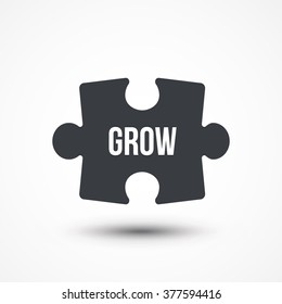 Puzzle piece. Concept image with GROW word. Flat icon