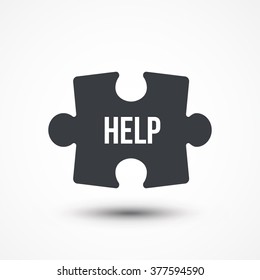 Puzzle piece. Concept image with HELP word. Flat icon