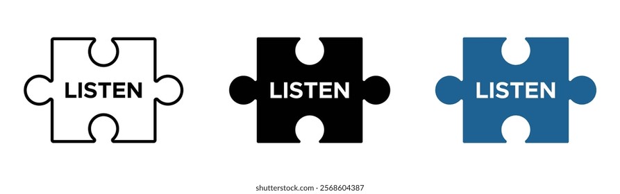 Puzzle piece. Concept image with LISTEN word vector icons