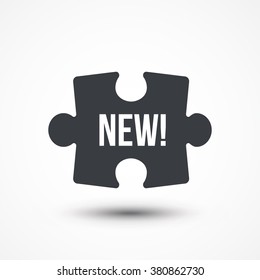 Puzzle piece. Concept image with NEW! word. Flat icon